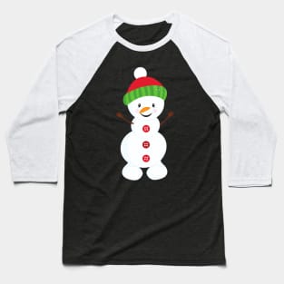 Christmas Snowman, Hat, Buttons, Carrot Nose, Xmas Baseball T-Shirt